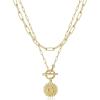 imageGold Layered Initial Necklaces for Women 14K Gold Plated Dainty Layering Paperclip Link Chain Necklace Personalized Toggle Clasp Coin Initial Pendant Layered Necklaces for Women Gold JewelryG