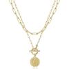 imageGold Layered Initial Necklaces for Women 14K Gold Plated Dainty Layering Paperclip Link Chain Necklace Personalized Toggle Clasp Coin Initial Pendant Layered Necklaces for Women Gold JewelryH