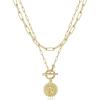 imageGold Layered Initial Necklaces for Women 14K Gold Plated Dainty Layering Paperclip Link Chain Necklace Personalized Toggle Clasp Coin Initial Pendant Layered Necklaces for Women Gold JewelryF