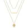 imageTurandoss Dainty Layered Choker Necklace Handmade 14K Gold Plated Y Pendant Necklace Multilayer Bar Disc Necklace Adjustable Layering Choker Necklaces for Women3PCS  PearlsBarHammered Disc
