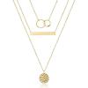 imageTurandoss Dainty Layered Choker Necklace Handmade 14K Gold Plated Y Pendant Necklace Multilayer Bar Disc Necklace Adjustable Layering Choker Necklaces for Women3PCS  Two CirclesBarHammered Disc