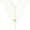 imageTurandoss Gold Layered Necklaces for Women  14K Gold Plated Handmade Multilayer Bar Pearls Coin Disc Moon Butterfly Medallion Adjustable Dainty Layered Choker Necklaces for Women Jewelry4PCS  StarBarSunBar
