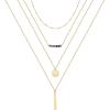 imageTurandoss Gold Layered Necklaces for Women  14K Gold Plated Handmade Multilayer Bar Pearls Coin Disc Moon Butterfly Medallion Adjustable Dainty Layered Choker Necklaces for Women Jewelry4PCS  ChainBeadsBarHammered DiscBar