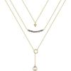 3 Layered Necklace - CZ Triangle&Beads&Opal