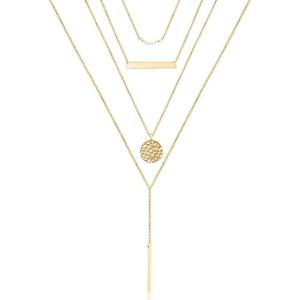 imageTurandoss Dainty Layered Choker Necklace Handmade 14K Gold Plated Y Pendant Necklace Multilayer Bar Disc Necklace Adjustable Layering Choker Necklaces for Women4PCS  PearlsBar Hammered DiscLong Bar