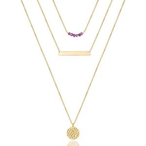 imageTurandoss Dainty Layered Choker Necklace Handmade 14K Gold Plated Y Pendant Necklace Multilayer Bar Disc Necklace Adjustable Layering Choker Necklaces for Women3PCS  AmethystBarHammered Disc