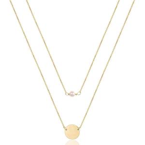 imageTurandoss Dainty Layered Choker Necklace Handmade 14K Gold Plated Y Pendant Necklace Multilayer Bar Disc Necklace Adjustable Layering Choker Necklaces for Women2PCS  PearlDisc