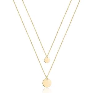 imageTurandoss Dainty Layered Choker Necklace Handmade 14K Gold Plated Y Pendant Necklace Multilayer Bar Disc Necklace Adjustable Layering Choker Necklaces for Women2PCS  Small DiscDisc