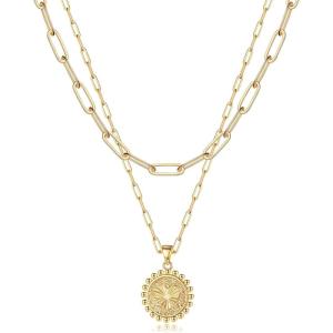 imageTurandoss Dainty Layered Choker Necklace Handmade 14K Gold Plated Y Pendant Necklace Multilayer Bar Disc Necklace Adjustable Layering Choker Necklaces for Women2PCS  B  Papercilp ChainCoin