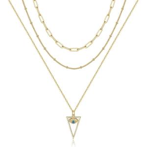 imageTurandoss Dainty Layered Choker Necklace Handmade 14K Gold Plated Y Pendant Necklace Multilayer Bar Disc Necklace Adjustable Layering Choker Necklaces for Women3PCS  Link ChainBeads ChainEvil Eye