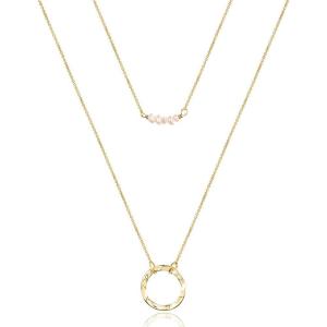 imageTurandoss Dainty Layered Choker Necklace Handmade 14K Gold Plated Y Pendant Necklace Multilayer Bar Disc Necklace Adjustable Layering Choker Necklaces for Women2PCS  PearlsCircle