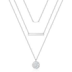 imageTurandoss Dainty Layered Choker Necklace Handmade 14K Gold Plated Y Pendant Necklace Multilayer Bar Disc Necklace Adjustable Layering Choker Necklaces for Women3PCS Silver PearlsBarHammered Disc