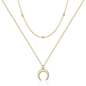 imageTurandoss Dainty Layered Choker Necklace Handmade 14K Gold Plated Y Pendant Necklace Multilayer Bar Disc Necklace Adjustable Layering Choker Necklaces for Women2PCS  ChainCrescent