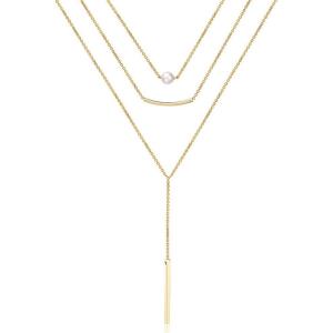 imageTurandoss Dainty Layered Choker Necklace Handmade 14K Gold Plated Y Pendant Necklace Multilayer Bar Disc Necklace Adjustable Layering Choker Necklaces for Women3PCS  PearlCurved BarBar