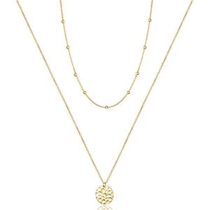 imageTurandoss Dainty Layered Choker Necklace Handmade 14K Gold Plated Y Pendant Necklace Multilayer Bar Disc Necklace Adjustable Layering Choker Necklaces for Women2PCS  ChainHammered Disc