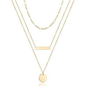 imageTurandoss Dainty Layered Choker Necklace Handmade 14K Gold Plated Y Pendant Necklace Multilayer Bar Disc Necklace Adjustable Layering Choker Necklaces for Women3PCS  ChainBarDisc