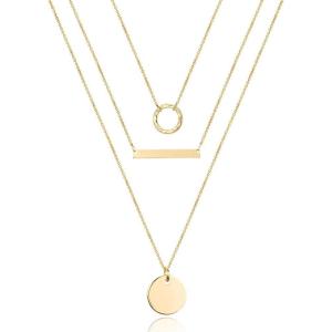imageTurandoss Dainty Layered Choker Necklace Handmade 14K Gold Plated Y Pendant Necklace Multilayer Bar Disc Necklace Adjustable Layering Choker Necklaces for Women3PCS  CircleBarDisc