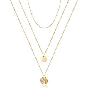 imageTurandoss Dainty Layered Choker Necklace Handmade 14K Gold Plated Y Pendant Necklace Multilayer Bar Disc Necklace Adjustable Layering Choker Necklaces for Women3PCS  ChainDiscHammered Disc