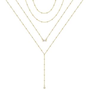 imageTurandoss Gold Layered Necklaces for Women  14K Gold Plated Handmade Multilayer Bar Pearls Coin Disc Moon Butterfly Medallion Adjustable Dainty Layered Choker Necklaces for Women Jewelry4PCS  ChainChainHammered BoxBar