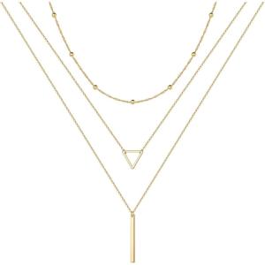 imageTurandoss Gold Layered Necklaces for Women  14K Gold Plated Handmade Multilayer Bar Pearls Coin Disc Moon Butterfly Medallion Adjustable Dainty Layered Choker Necklaces for Women Jewelry3 Layered Necklace  ChainTriangleBar