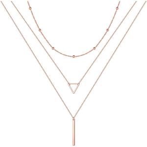 imageTurandoss Gold Layered Necklaces for Women  14K Gold Plated Handmade Multilayer Bar Pearls Coin Disc Moon Butterfly Medallion Adjustable Dainty Layered Choker Necklaces for Women Jewelry3PCS Rose Gold  ChainTriangleBar