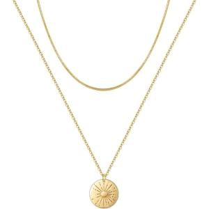 imageTurandoss Gold Layered Necklaces for Women  14K Gold Plated Handmade Multilayer Bar Pearls Coin Disc Moon Butterfly Medallion Adjustable Dainty Layered Choker Necklaces for Women Jewelry2PCS  ChainSunbeam
