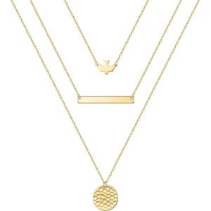 imageTurandoss Gold Layered Necklaces for Women  14K Gold Plated Handmade Multilayer Bar Pearls Coin Disc Moon Butterfly Medallion Adjustable Dainty Layered Choker Necklaces for Women Jewelry3PCS  DoveBarHammered Disc