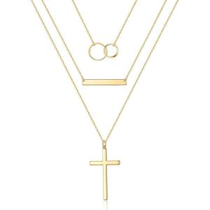 imageTurandoss Gold Layered Necklaces for Women  14K Gold Plated Handmade Multilayer Bar Pearls Coin Disc Moon Butterfly Medallion Adjustable Dainty Layered Choker Necklaces for Women Jewelry3PCS  Two CircleBarCross