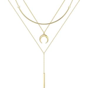 imageTurandoss Gold Layered Necklaces for Women  14K Gold Plated Handmade Multilayer Bar Pearls Coin Disc Moon Butterfly Medallion Adjustable Dainty Layered Choker Necklaces for Women Jewelry3PCS Gold ChainCrescentBar