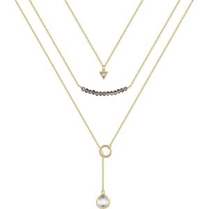 imageTurandoss Gold Layered Necklaces for Women  14K Gold Plated Handmade Multilayer Bar Pearls Coin Disc Moon Butterfly Medallion Adjustable Dainty Layered Choker Necklaces for Women Jewelry3 Layered Necklace  CZ TriangleBeadsOpal