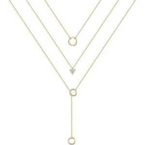 imageTurandoss Gold Layered Necklaces for Women  14K Gold Plated Handmade Multilayer Bar Pearls Coin Disc Moon Butterfly Medallion Adjustable Dainty Layered Choker Necklaces for Women Jewelry3PCS  CircleCZ TriangleCircle Lariat
