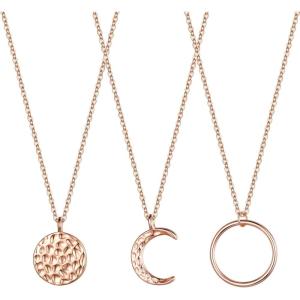 imageTurandoss Gold Layered Necklaces for Women  14K Gold Plated Handmade Multilayer Bar Pearls Coin Disc Moon Butterfly Medallion Adjustable Dainty Layered Choker Necklaces for Women Jewelry3PCS  Rose Gold New MoonFull MoonCrescent Moon