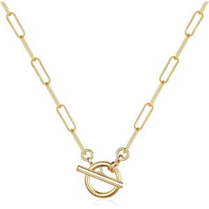 imageTurandoss Gold Paperclip Chain Necklace for Women 14K Gold Plated Dainty Paperclip Link Chain Necklace Medallion Evil Eye Star Lightning Heart Butterfly Oval Link Paperclip Chain Necklaces for WomenToggle Clasp