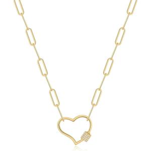 imageTurandoss Gold Paperclip Chain Necklace for Women 14K Gold Plated Dainty Paperclip Link Chain Necklace Medallion Evil Eye Star Lightning Heart Butterfly Oval Link Paperclip Chain Necklaces for WomenCrooked Heart