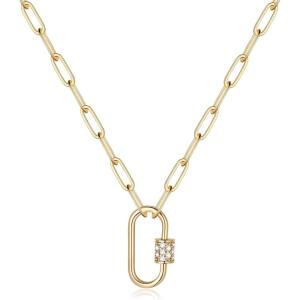imageTurandoss Gold Paperclip Chain Necklace for Women 14K Gold Plated Dainty Paperclip Link Chain Necklace Medallion Evil Eye Star Lightning Heart Butterfly Oval Link Paperclip Chain Necklaces for WomenOval Screw Clasp