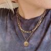 imageTurandoss Gold Necklaces for Women  14K Gold Plated Lock Evil Eye Medallion Vintage Coin Necklace Bee Sun Moon Shell Gold Chain Necklace Layered Paperclip Chain Necklaces for Women Jewelry Gifts12Sun Coin