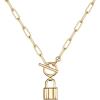 imageTurandoss Gold Necklaces for Women  14K Gold Plated Lock Evil Eye Medallion Vintage Coin Necklace Bee Sun Moon Shell Gold Chain Necklace Layered Paperclip Chain Necklaces for Women Jewelry Gifts1Lock Link Choker