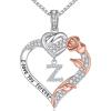 imageTurandoss Rose Heart Necklaces Gifts for Women  S925 Sterling Silver Rose Forever Love Heart Initial Letter Pendant Necklace Jewelry Valentines Day Gifts Birthday Gifts for Women Mom WifeZ