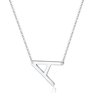 imageS925 Sterling Silver Sideways Initial Necklaces for Women Dainty Hypoallergenic Sterling Silver Letter AZ Pendant Necklace Silver Sideways Initial Letter Necklace for Women Girls Jewelry GiftsA