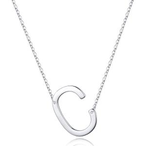 imageS925 Sterling Silver Sideways Initial Necklaces for Women Dainty Hypoallergenic Sterling Silver Letter AZ Pendant Necklace Silver Sideways Initial Letter Necklace for Women Girls Jewelry GiftsC