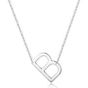 imageS925 Sterling Silver Sideways Initial Necklaces for Women Dainty Hypoallergenic Sterling Silver Letter AZ Pendant Necklace Silver Sideways Initial Letter Necklace for Women Girls Jewelry GiftsB