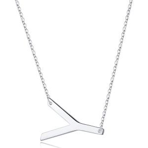 imageS925 Sterling Silver Sideways Initial Necklaces for Women Dainty Hypoallergenic Sterling Silver Letter AZ Pendant Necklace Silver Sideways Initial Letter Necklace for Women Girls Jewelry GiftsY