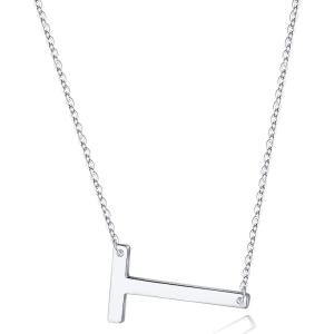 imageS925 Sterling Silver Sideways Initial Necklaces for Women Dainty Hypoallergenic Sterling Silver Letter AZ Pendant Necklace Silver Sideways Initial Letter Necklace for Women Girls Jewelry GiftsT