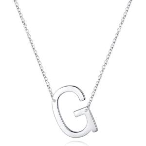 imageS925 Sterling Silver Sideways Initial Necklaces for Women Dainty Hypoallergenic Sterling Silver Letter AZ Pendant Necklace Silver Sideways Initial Letter Necklace for Women Girls Jewelry GiftsG