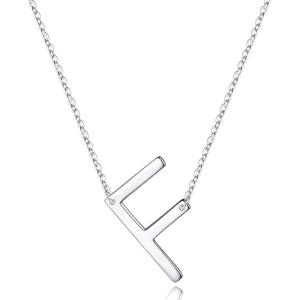 imageS925 Sterling Silver Sideways Initial Necklaces for Women Dainty Hypoallergenic Sterling Silver Letter AZ Pendant Necklace Silver Sideways Initial Letter Necklace for Women Girls Jewelry GiftsF