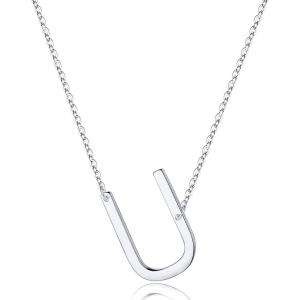 imageS925 Sterling Silver Sideways Initial Necklaces for Women Dainty Hypoallergenic Sterling Silver Letter AZ Pendant Necklace Silver Sideways Initial Letter Necklace for Women Girls Jewelry GiftsU