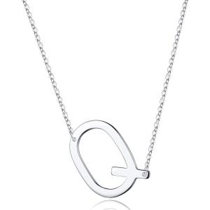 imageS925 Sterling Silver Sideways Initial Necklaces for Women Dainty Hypoallergenic Sterling Silver Letter AZ Pendant Necklace Silver Sideways Initial Letter Necklace for Women Girls Jewelry GiftsQ