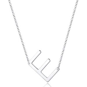 imageS925 Sterling Silver Sideways Initial Necklaces for Women Dainty Hypoallergenic Sterling Silver Letter AZ Pendant Necklace Silver Sideways Initial Letter Necklace for Women Girls Jewelry GiftsE