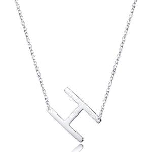 imageS925 Sterling Silver Sideways Initial Necklaces for Women Dainty Hypoallergenic Sterling Silver Letter AZ Pendant Necklace Silver Sideways Initial Letter Necklace for Women Girls Jewelry GiftsH