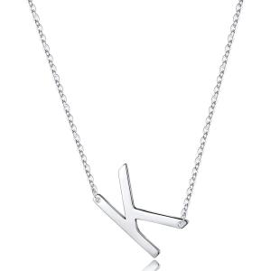 imageS925 Sterling Silver Sideways Initial Necklaces for Women Dainty Hypoallergenic Sterling Silver Letter AZ Pendant Necklace Silver Sideways Initial Letter Necklace for Women Girls Jewelry GiftsK